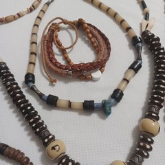 COOL Lot Of Vintage Tribal Jewelry Bone Beads Wood Shells Gemstones Leather Etc