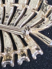 Vintage Gold And White Enamel Leaf Brooch Pin Signed JJ