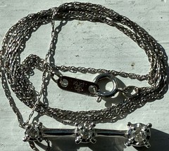 10k White Gold 19.5″ Necklace Chain & Past Present Future 3 Diamond Pendant
