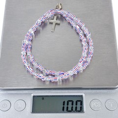 Vintage Red White & Blue Patriotic Sterling Silver 925 Cross Necklace 15″