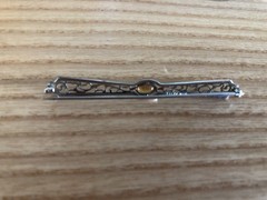 1920’S EARLY BELAIS 10K WHITE GOLD FILIGREE BROOCH WITH CITRINE GEMSTONE/2.25″