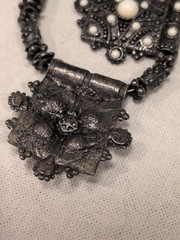 Vintage Boho Ethnic Revival Bib Necklace Silver Tone Cabochon Tribal State 15.5″