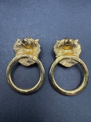 Vintage Gold Tone Lion Head Door Knocker Hoop Stud Dangle Drop Earrings