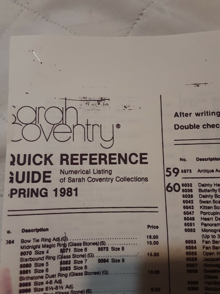 PRINTED COPY OF A 1981 “QUICK REFERENCE GUIDES ” SARAH BOOK BOOK. 4 PAGES
