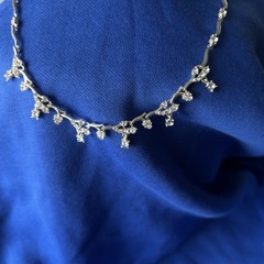 Trifari Crown Rhinestone Cluster Chain Necklace Coker Silver Tone 16-18” Floral