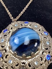 Vintage MCM Domed Necklace Blue Marbled Amazing Necklace – Germany