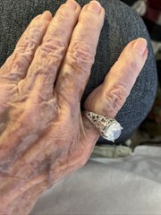 Ring. Sz 7.75. Big Opalite Stone In Silver Plate. Vintage