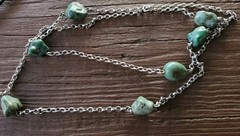 Art Nouveau Long Turquoise Sterling Guard Chain Necklace