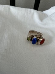 VINTAGE LINDA JOHNSON 3 stone STERLING SILVER 925 RING SOUTHWEST