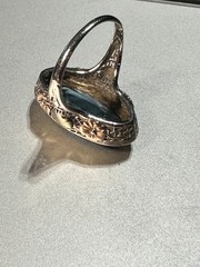 RARE VINTAGE 1930s UNCAS 14K TRI-COLOR GOLD BLUE SPINEL COCKTAIL RING 4.78 g