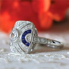 Vintage Art Deco Antique Ring 2CT Round Lab-Created Diamond 14K White Gold Over