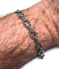 Vintage Signed FAS 925 Sterling Silver & Marcasite Cable Design Link 7″ Bracelet