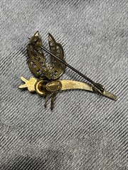 Western Germany Dragonfly Brooch Pin-Gold-tone Filigree Aurora Borealis/Crystals