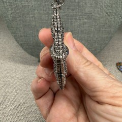 Vintage Celebrity Necklace Filigree Silver Tone Pendant Double Sided 31 Inches