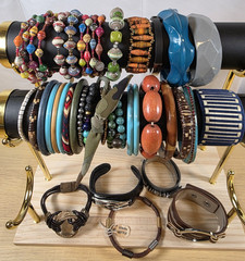 35 Bracelets Stacking Bangles Wood, Paper Beads, Leather, Stone Wearable Resell