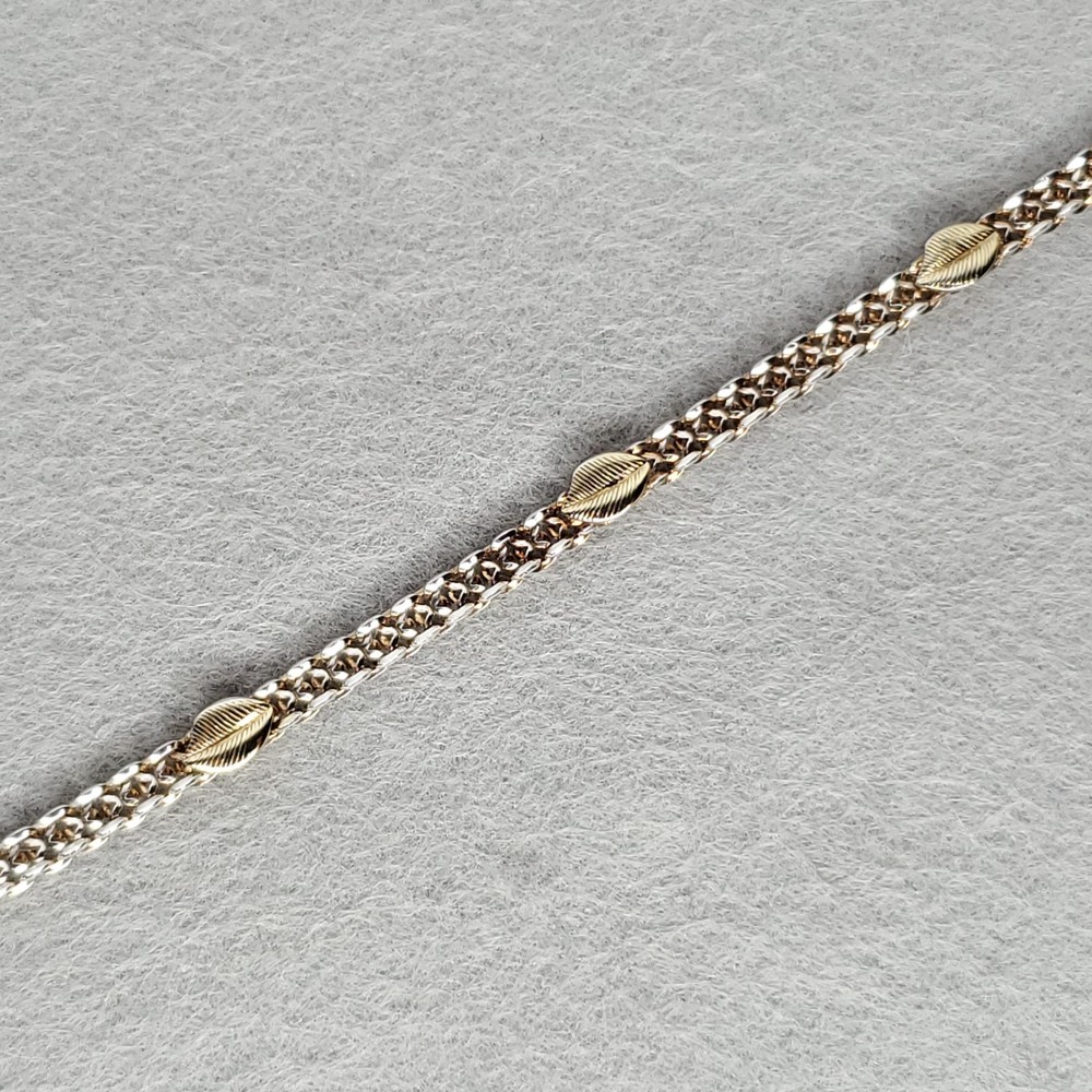 Vintage Vior Sterling Silver Bracelet Link Gold Vermeil Leaves 6 3/4″