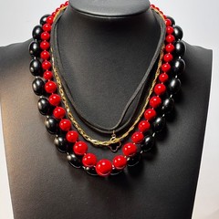Necklace Lot Goth Witchy Black Red Vintage Acrylic Beads Metal Pendant Y2K