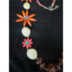 Joan Rivers Orange and Cream Boho Floral Statement Necklace 1709