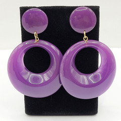 Purple Curvy Hoop w Button Stud Retro Style Vtg 1980s Costume Pierced Earrings