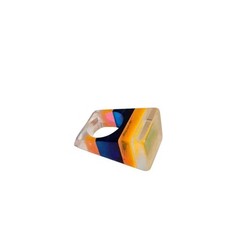 Vintage Lucite Ring Acrylic Striped 70s Resin Jewellery Retro MCM Mod