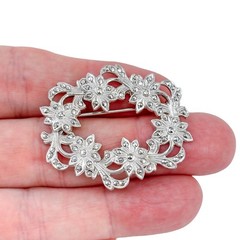Marcasite Flower Wreath Brooch | Vintage Sterling Silver 925