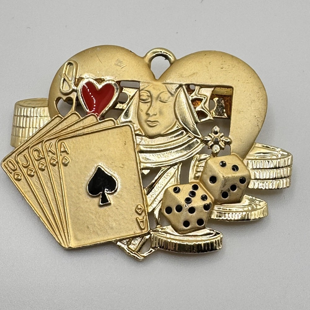 Danecraft Queen of Spades Brooch Pin Goldtone Royal Flush Back Repaired