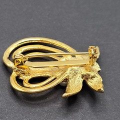Heart Modernist Abstract Faux Pearl Rhinestone Open Metal Gold Tone Brooch Pin