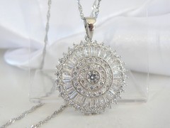 Vintage Style Sterling Silver 925 Baguette Starburst CZ Large Pendant Necklace
