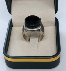 Classic Rif Top Minimalist VIP Men’s Ring Sterling Silver 925 Agate Stone Size 9