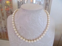 Vintage 14k White Gold 7mm White Pearl Hand Knotted Beaded Necklace 15.75”