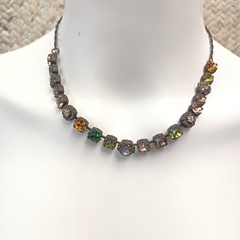 Vintage Crystal Necklace Autumn Brown Green Brass Statement Romantic Statement