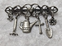 Antique Grow In Grace Silver Tone Charm Brooch Pin 1.5in