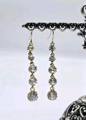 Crystal Gold Tone Pierced ROUND Dangle Runway Earrings 2.25 in Vintage #T