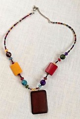 Colorful Beaded Necklace Tribal Bright Red Brown Yellow Blue Adjustable Length