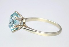 Antique Art Deco 18K Gold 5.4ct Old Cut Blue Zircon Solitaire Engagement Ring 6
