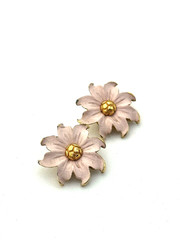 Vintage pink enamel flower earrings gold-tone clip on Garden Party Coquette