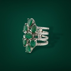 Vintage Sterling Silver 2.48 CTW Emerald Cluster Statement Ring Size 8.75 7.8g