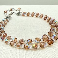Vintage AB Double Strand Chocker Mauve Glass Mid Century 12-14″ Bohemian Romanti