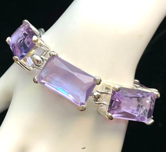Amethyst Color Glass Bracelet Light Purple Crystal Stones Silver Tone Metal 7.5″