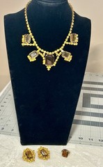 Vtg 1950s Topaz Rhinestone Choker Necklace Earring Ring Parure Set Unsigned D&E