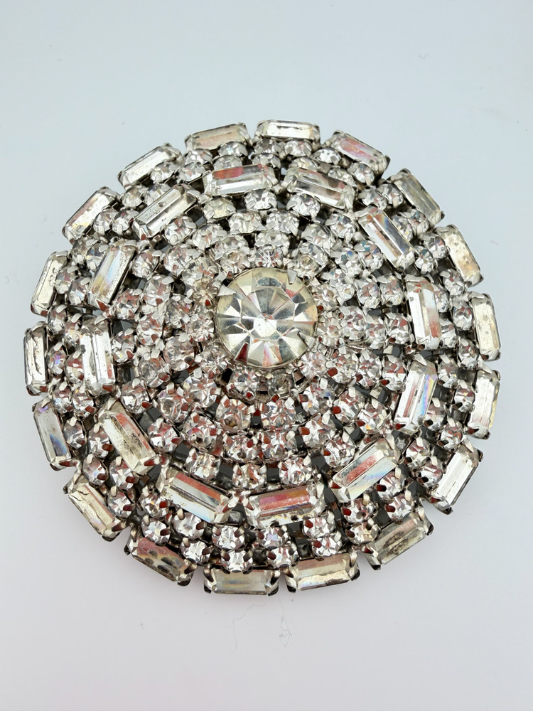 Juliana Large Clear Colorless Round Domed Brooch Round & Baguette Rhinestones