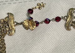 Vintage Signed VENDOME 4-Strand Ruby Red Black Crystal Bib Choker Necklace 17″