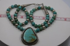 Heavy Turquoise and Silver Beaded Pendant Necklace Sterling Silver