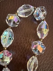 Vintage AB Coated Crystal Brooch Necklace Jewelry Set SPARKLY