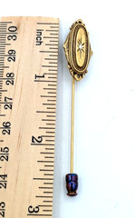 Vintage Stick Pin Victorian Revival Gold Tone Oval Starburst Clear Glass Stone