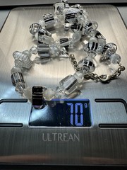 Art Deco Style Glass Bead Necklace Clear & Black & White Stripe 21”
