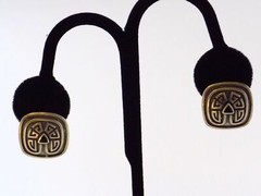 Sterling Silver Black Onyx Glyph Stud Earrings 925 Geometric Studs 6.9g .75 Inch