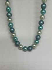 Vintage Blue White Faux Pearl Beaded 18” Necklace 5727