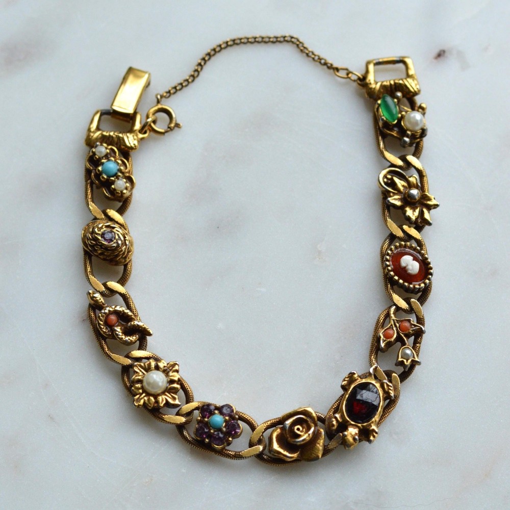 Vintage Signed Goldette N.Y. Victorian Revival Slide Bracelet