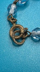 Antique Art Deco Blue Czech Glass Teardrop Necklace 21” Brass Filigree 1920s